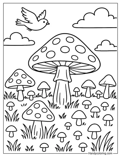 Mushroom Meadow Coloring Page