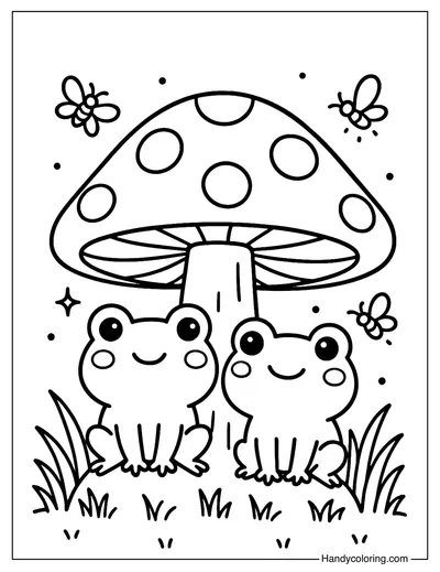 Mushroom with Frogs Coloring Page
