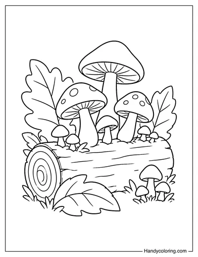 Mushrooms Growing on a Fallen Log