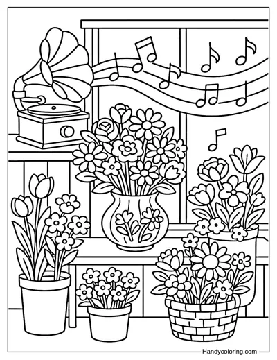 Music Flower Shop Coloring Page