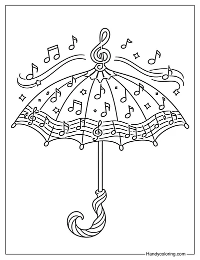 Music Note Umbrella Coloring Page