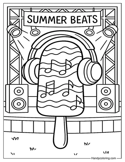 Music Party Popsicle Coloring Page