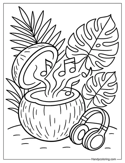 Musical Coconut Speaker Coloring Page