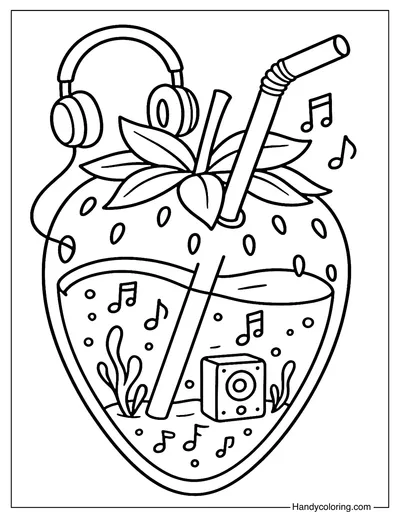 Musical Juice Strawberry Coloring Page