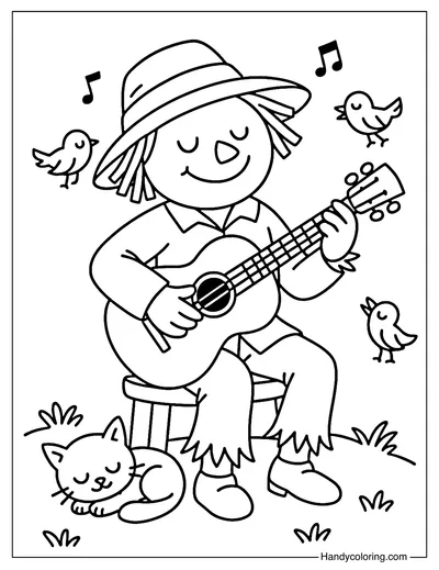 Musician Scarecrow Coloring Page