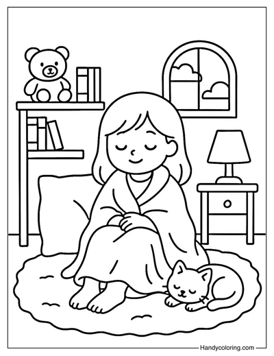 My Cozy Room Corner Coloring Page
