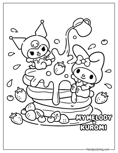 My Melody and Kuromi with Cake Coloring Page