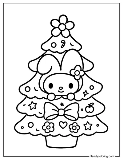 My Melody Christmas Tree Coloring Page