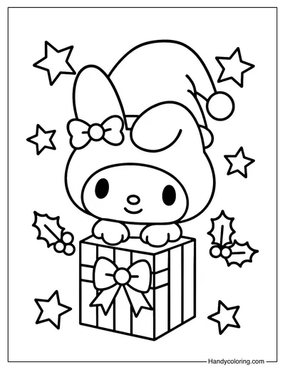 My Melody with Christmas Gift Coloring Page