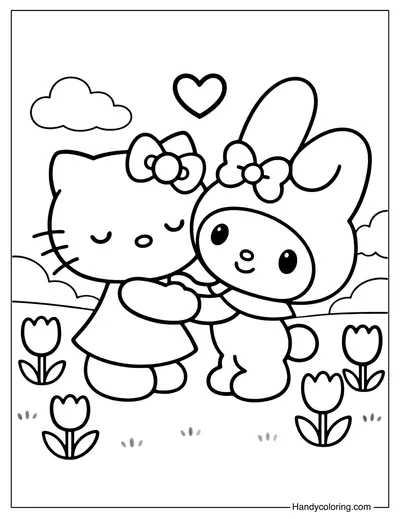 My Melody with Hello Kitty Coloring Page
