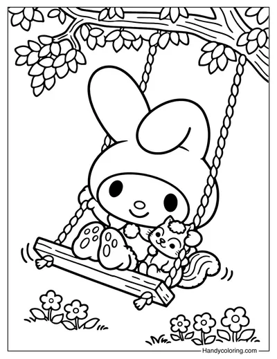 My Melody with Swing Coloring Page