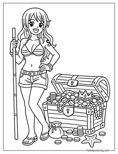 Nami Stands Next To A Treasure Chest