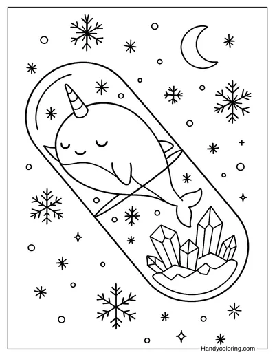 Napping Narwhal Capsule Coloring Page