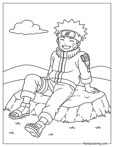 Naruto Sitting on a Rock Smiling