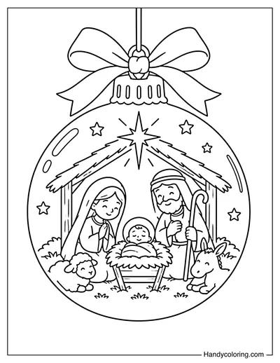 Nativity Scene Inside a Christmas Ornament
