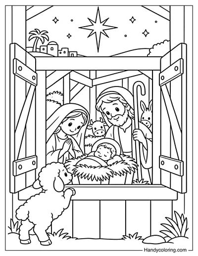 Nativity Scene Through a Stable Window