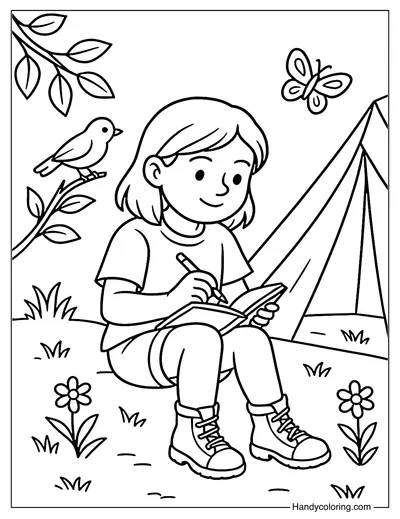 Nature Journal Hiker Coloring Page