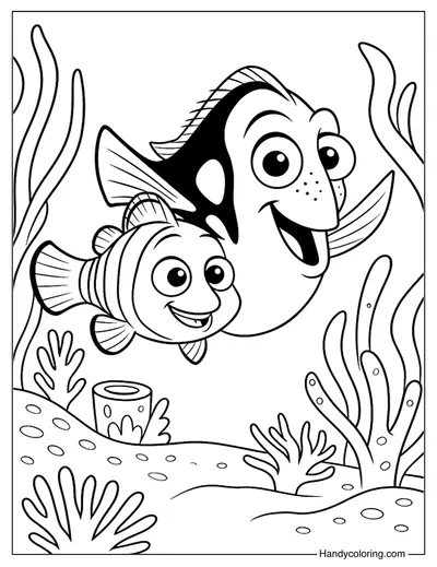Nemo and Dory Coloring Page