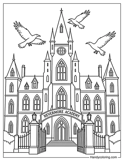 Nevermore Academy with Flying Ravens