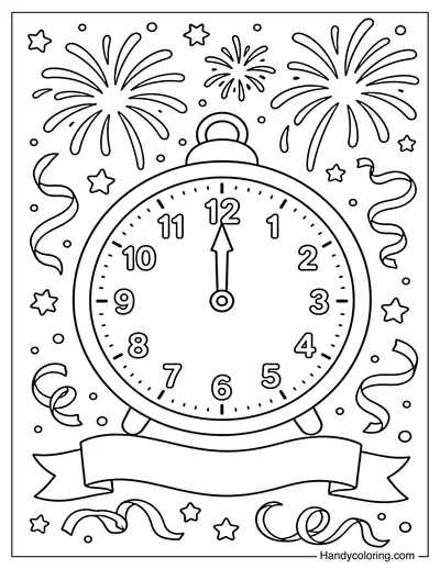 New Year Clock and Fireworks