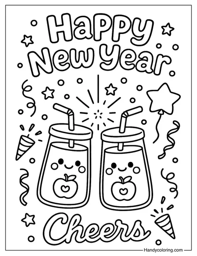 New Year Coloring Page Cheers