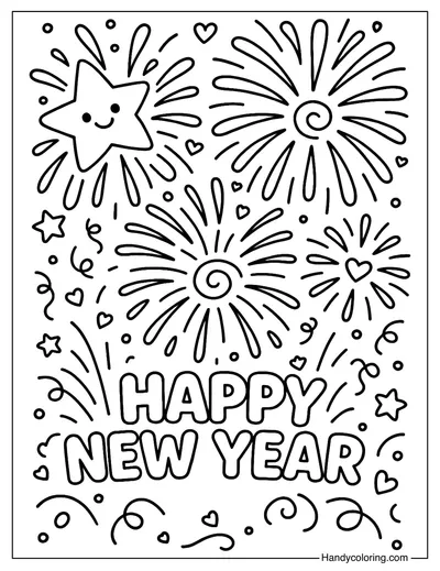 New Year Fireworks Coloring Page