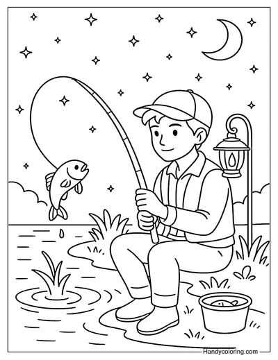 Night Fishing Coloring Page
