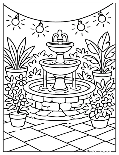 Night Glow Patio Fountain Coloring Page