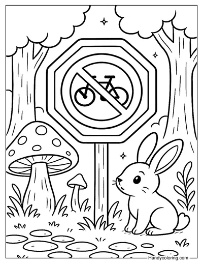 No Bicycles Glowing Forest Coloring Page