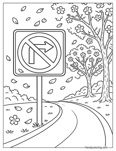 No Right Turn Blossom Path Coloring Page