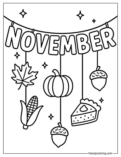 November Garland Coloring Page