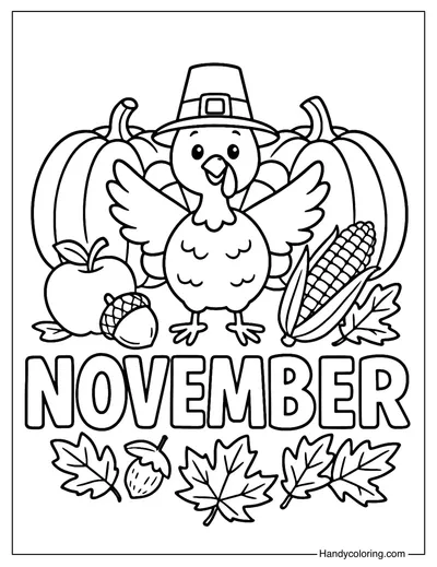 November Turkey Harvest Coloring Page