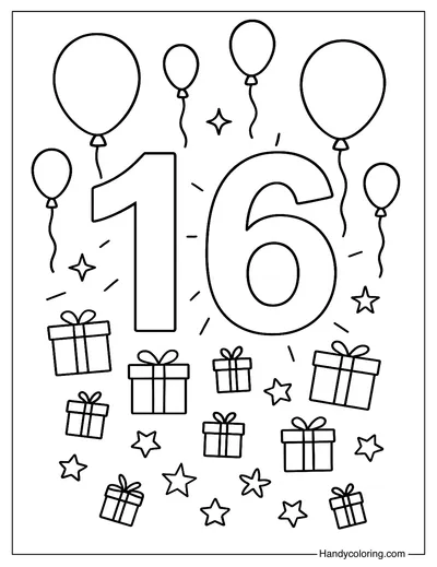 Number 16 Coloring Page
