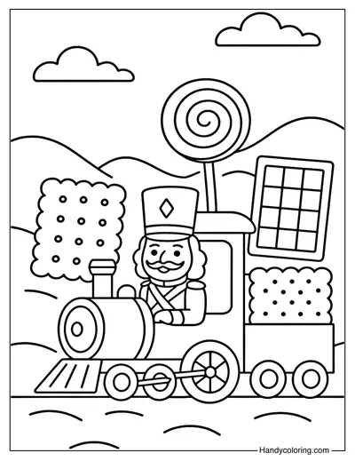 Nutcracker and Candy Train Coloring Page