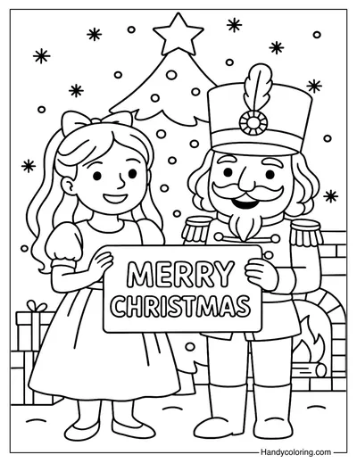 Nutcracker and Clara Merry Christmas Coloring Page