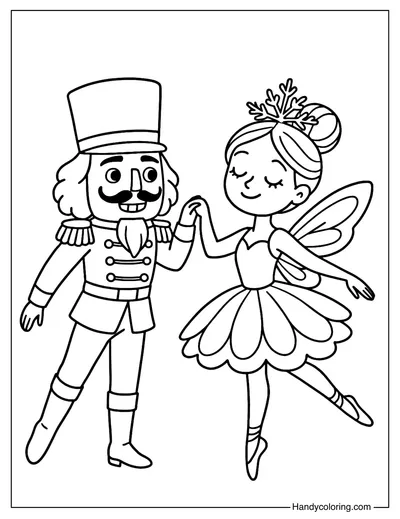 Nutcracker and Snowflake Fairy Coloring Page