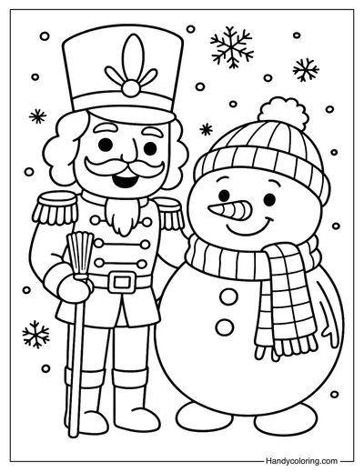 Nutcracker and Snowman Coloring Page