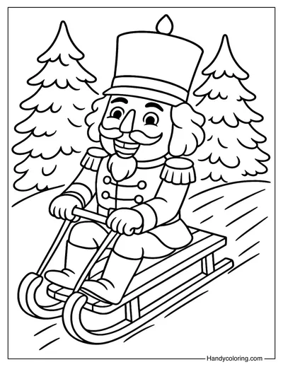 Nutcracker on Snowy Sleigh Ride Coloring Page