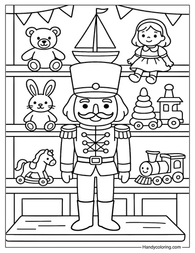 Nutcracker with Toy Workshop Coloring Page