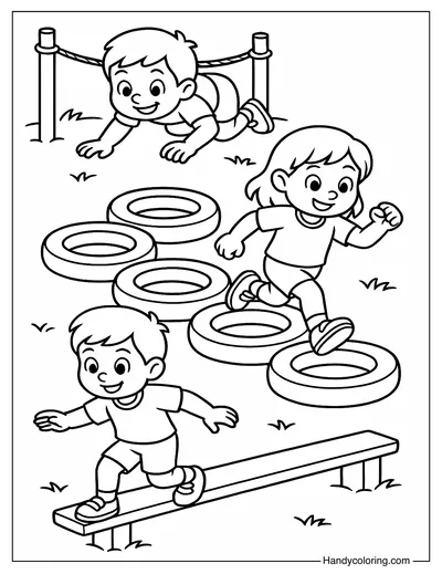 Obstacle Course Challenge Coloring Page