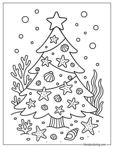 Ocean Christmas Tree Coloring Page