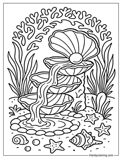 Ocean Garden Waterfall Coloring Page