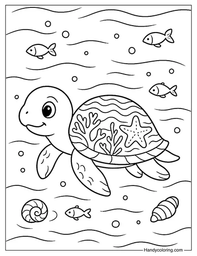 Ocean Spirit Turtle Coloring Page