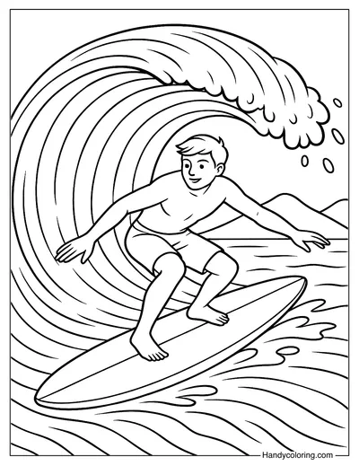 Ocean Waves and Surfing Coloring Page
