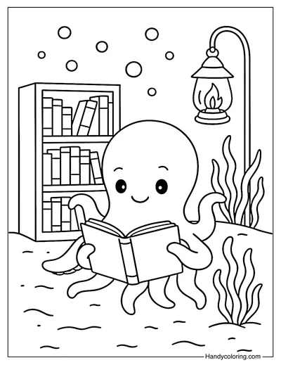 Octopus Library Coloring Page