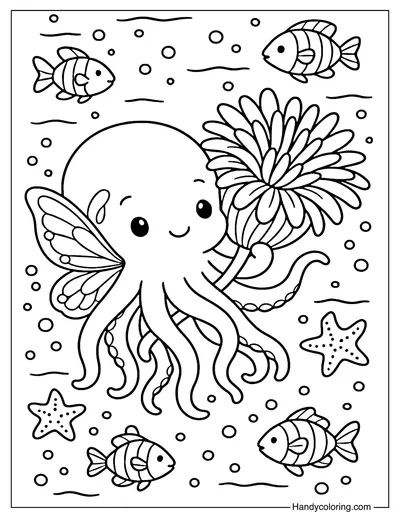Octopus Ocean Bloom Coloring Page