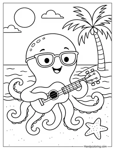 Octopus Playing Ukulele Coloring Page