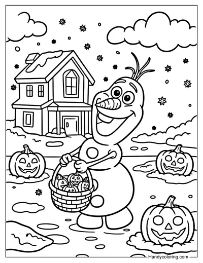 Olaf with Halloween Pumpkin Coloring Page