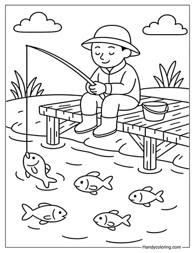 Old Bridge Fishing Coloring Page