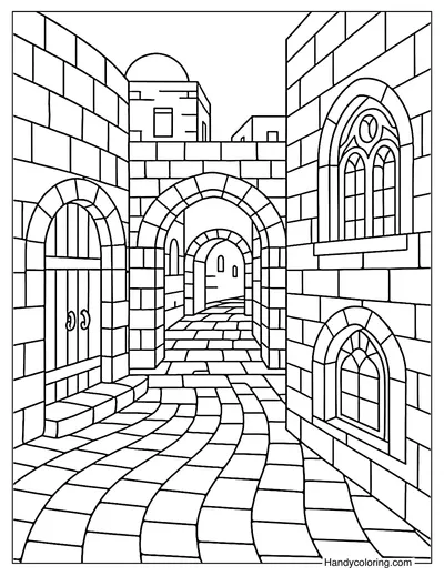 Old City Jerusalem Street View Coloring Page